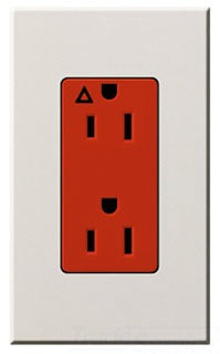 Lutron Duplex Outlet, 125 VAC, 15A, 5-15R, Commercial, Residential Grade Dimming Receptacle - Orange w/ Matte White Wall Plate