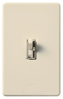 Lutron Wall Dimmer, 120VAC at 60 Hz, 600W, 1-Pole, Preset Slide w/ Toggle On/Off Switch - Gloss Light Almond