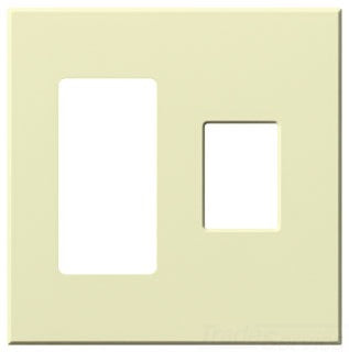 Lutron Decora-Style Wall Plate, 2-Gang, Standard, Jack/Receptacle, Dimmer/Switch, Architectural - Matte Almond