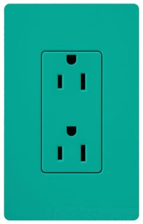 Lutron Duplex Outlet, 125 VAC at 60 Hz, 15A, 2-Pole, 3-Wire, 5-15R, Grounding Dimming Receptacle - Satin Turquoise