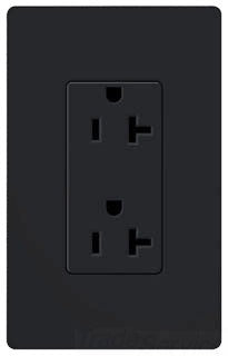 Lutron Duplex Outlet, 125 VAC at 60 Hz, 20A, 2-Pole, 3-Wire, 5-20R, Grounding Dimming Receptacle - Satin Midnight