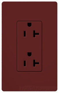 Lutron Duplex Outlet, 125 VAC at 60 Hz, 20A, 2-Pole, 3-Wire, 5-20R, Grounding Dimming Receptacle - Satin Merlot