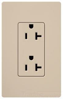Lutron Duplex Outlet, 125 VAC at 60 Hz, 20A, 2-Pole, 3-Wire, 5-20R, Grounding Dimming Receptacle - Satin Taupe