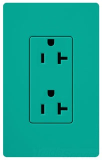 Lutron Duplex Outlet, 125 VAC at 60 Hz, 20A, 2-Pole, 3-Wire, 5-20R, Grounding Dimming Receptacle - Satin Turquoise