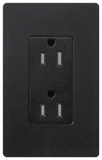 Lutron Duplex Outlet, 125 VAC at 60 Hz, 20A, 2-Pole, 3-Wire, 5-20R, Tamper Resistant, Grounding Dimming Receptacle - Satin Midnight