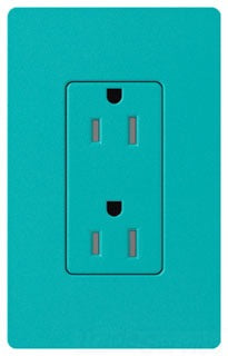 Lutron Duplex Outlet, 125 VAC at 60 Hz, 20A, 2-Pole, 3-Wire, 5-20R, Tamper Resistant, Grounding Dimming Receptacle - Satin Turquoise