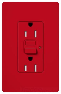 Lutron GFCI Outlet, Duplex w/ LED Indicator Light, 5-15R, 15A, 125V, 2-Pole, 3-Wire, Back Wired, Commercial/Residential Grade - Satin Hot