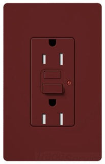 Lutron GFCI Outlet, Duplex w/ LED Indicator Light, 5-15R, 15A, 125V, 2-Pole, 3-Wire, Back Wired, Commercial/Residential Grade - Satin Merlot