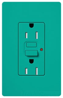 Lutron GFCI Outlet, Duplex w/ LED Indicator Light, 5-15R, 15A, 125V, 2-Pole, 3-Wire, Back Wired, Commercial/Residential Grade - Satin Turquoise