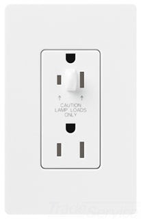 Lutron Duplex Outlet, Half Dimming, 5-15R, 120/125 VAC at 60 Hz, 15A, Tamper Resistant, Back Wired, Commercial/Residential/Specification Grade - Gloss White