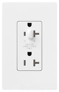 Lutron Duplex Outlet, Half Dimming, 5-20R, 120/125 VAC at 60 Hz, 20A, Tamper Resistant, Back Wired, Commercial, Residential, Specification - Gloss White