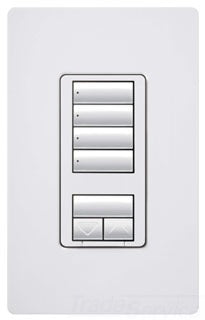 Lutron Hybrid Keypad Engraved Kit, 120 VAC at 50/60 Hz, 30 Ft Maximum Distance, 4-Button, Wall Mount - Gloss White
