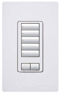 Lutron Hybrid Keypad Engraved Kit, 120 VAC at 50/60 Hz, 30 Ft Maximum Distance, 5-Button, Wall Mount, Raise/Lower - Gloss White