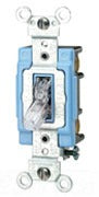 Leviton AC Quiet Toggle Switch, Lighted Handle, Illuminated, 120VAC, 15A, 3-Way, Back & Side Wired, Industrial/Specification Grade - Clear