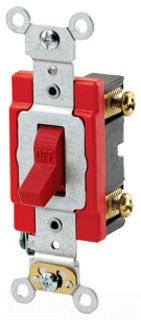 Leviton AC Quiet Toggle Switch, 120/277VAC, 20A, Single Pole, Back & Side Wired, Industrial/Specification Grade - Red