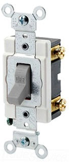 Leviton AC Quiet Toggle Switch, 120/277VAC, 20A, Single Pole, Back & Side Wired, Industrial Grade - Gray
