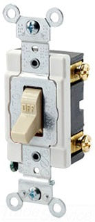 Leviton AC Quiet Toggle Switch, 120/277VAC, 20A, Single Pole, Back & Side Wired, Industrial Grade - Ivory