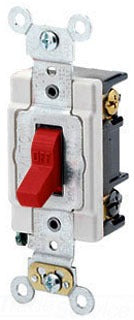 Leviton AC Quiet Toggle Switch, 120/277VAC, 20A, 3-Way, Back & Side Wired, Industrial Grade - Red