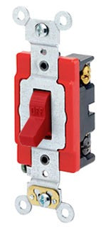 Leviton AC Quiet Toggle Switch, 120/277VAC, 20A, 4-Way, Back & Side Wired, Industrial/Specification Grade - Red