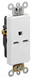 Leviton Single, Decorator Receptacle, 125V 15A, 2P3W, 5-15R, Commercial, Specification, Heavy Duty, Side - Self Grounding - White
