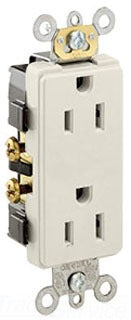 Leviton Duplex, Decorator Receptacle, 125V 15A, 2P3W, 5-15R, Commercial, Specification, Heavy Duty - Self Grounding - Light Almond