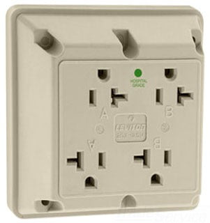 Leviton Electrical Outlet, Straight Blade Receptacle, 125V, 20A, 2P3W, 5-20R, Grounding, Industrial/Hospital/Extra Heavy Duty Grade - Ivory