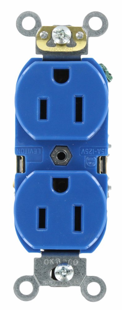 Leviton Electrical Outlet, 15A 125V Duplex Receptacle Industrial Slim Self-Grounding - Blue