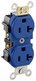 Leviton Duplex Receptacle, 125V 20A, 2P3W, 5-20R, Industrial, Specification, Heavy Duty - Self Grounding - Blue