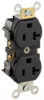 Leviton Duplex Receptacle, 125V 20A, 2P3W, 5-20R, Industrial, Specification, Heavy Duty - Self Grounding - Black