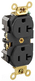 Leviton Duplex Receptacle, 125V 20A, 2P3W, 5-20R, Industrial, Specification, Extra Heavy Duty - Grounding - Black