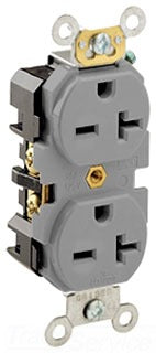 Leviton Duplex Receptacle, 250V 20A, 2P3W, 6-20R, Industrial, Specification, Extra Heavy Duty - Grounding - Gray