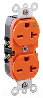 Leviton Duplex Receptacle, 250V 20A, 2P3W, 6-20R, Industrial, Specification, Heavy Duty - Isolated Grounding - Orange