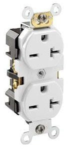 Leviton Duplex Receptacle, 250V 20A, 2P3W, 6-20R, Industrial, Specification, Heavy Duty - Grounding - White