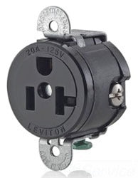 Leviton Single, Short Strap Receptacle, 125V 20A, 2P3W, 5-20R, Commercial, Specification - Grounding - Black