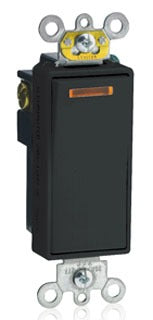 Leviton Rocker Switch, 20A 120V, 1-Pole, Illuminated - Black