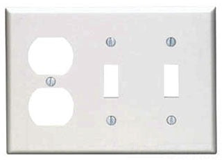 Leviton Standard Wall Plate, (1) Duplex Receptacle, (2) Toggle Switch, 3-Gang, Standard - Black