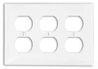 Leviton Standard Wall Plate, (3) Duplex Receptacle, 3-Gang, Standard - Ivory