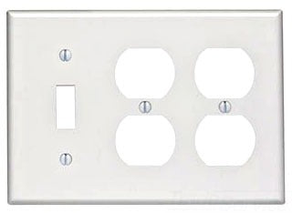 Leviton Standard Wall Plate, (2) Duplex Receptacle, (1) Toggle Switch, 3-Gang, Standard - White