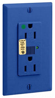Leviton Duplex Outlet, 15A 125V, 5-15R, 2P3W, Self Grounding, Surge - Blue