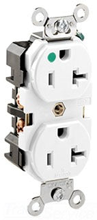 Leviton Duplex Outlet, Straight Blade Receptacle, 5-20R, 125V, 20A, 2P3W, Impact Resistant, Grounding, Back & Side Wired, Hospital/Heavy Duty Grade - White