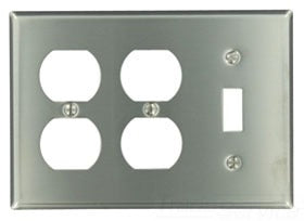 Leviton Specialty Wall Plate, 3-Gang, 2 Duplex Receptacle, 1 Toggle Switch, Standard - Non-Magnetic Stainless Steel - Smooth