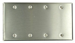 Leviton Blank Wall Plate, 4-Gang, Standard, 302 Stainless Steel - Non-Magnetic Stainless Steel - Smooth, Brushed