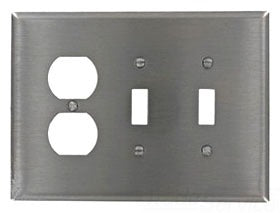 Leviton Non-Decora Wall Plate, 3-Gang Oversize w/ 1 Duplex, 2 Toggle - Non-Magnetic Stainless Steel