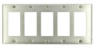 Leviton Decora Wall Plate, 5-Gang, Standard, 302 Stainless Steel - Non-Magnetic Stainless Steel