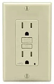 Leviton Duplex Outlet, Outlet Branch Circuit AFCI Receptacle, Impact & Tamper Resistant, 5-15R, 125V, 15A, 2P3W, Self Grounding, Back & Side Wired - Light Almond