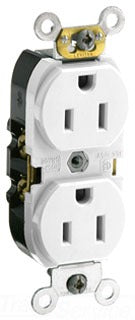 Leviton Duplex Outlet, Straight Blade Receptacle, 5-15R, 125V, 15A, 2P3W, Impact Resistant, Grounding, Side Wired, Commercial/Specification Grade - White