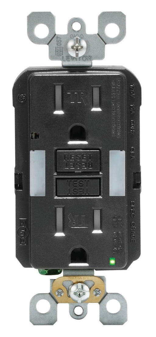 Leviton GFCI Outlet, 15A, 125V, SmartLock Pro Slim, Tamper-Resistant, Guide Light, w/o Wall Plate - Black