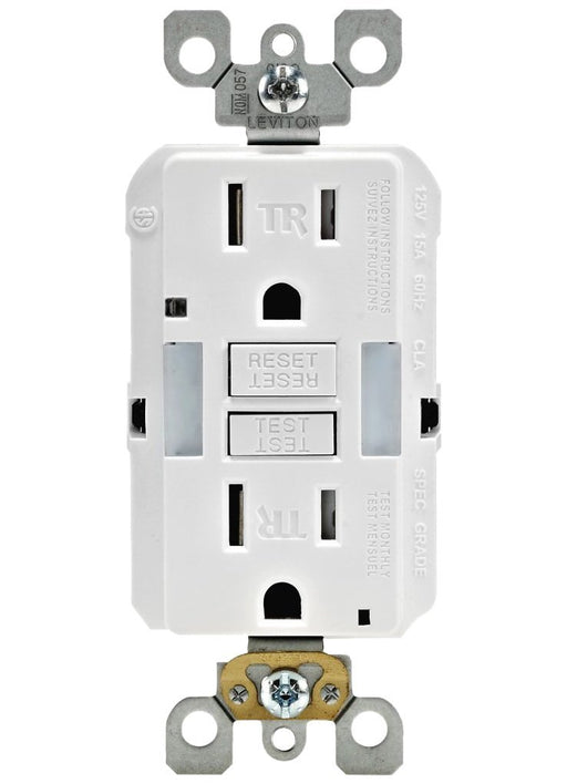 Leviton GFCI Outlet, 15A, 125V, SmartLock Pro Slim, Tamper-Resistant, Guide Light, w/o Wall Plate - White