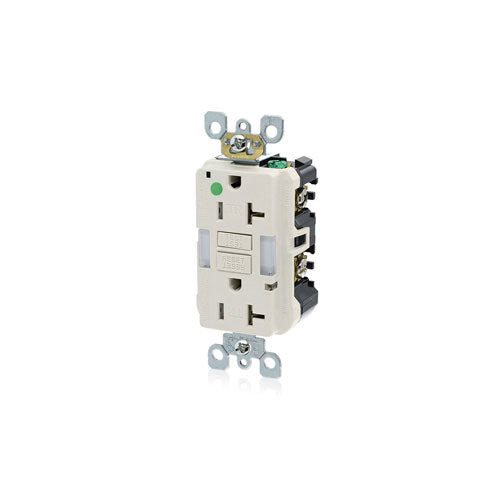 Leviton GFCI Outlet, 20A, 125V, Feed-Through, SmartLock Pro Slim, Guidelight Hospital Grade, Tamper-Resistant, w/o Wall Plate - White