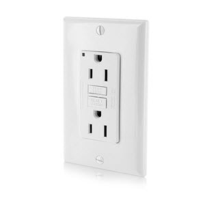 Leviton GFCI Outlet, 15A, 125V, SmartLock Pro Slim, Midway Wall Plate - Light Almond